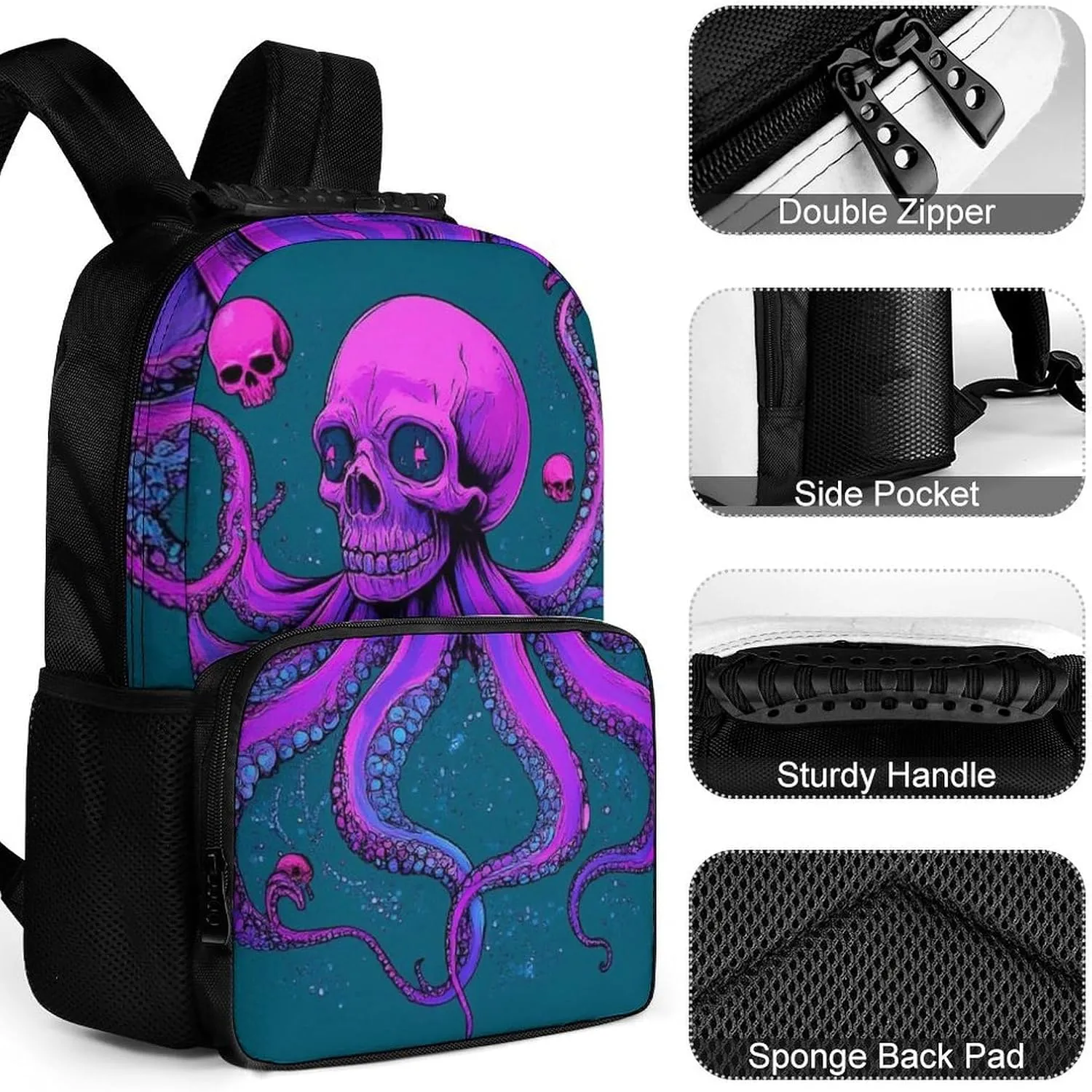 Backpack Polyester Anti-Theft Multipurpose Bookbag Large Capacity Laptop consequence Book Bag Rucksack With Side Pockets Supdreamc Octopus Skull Art 
