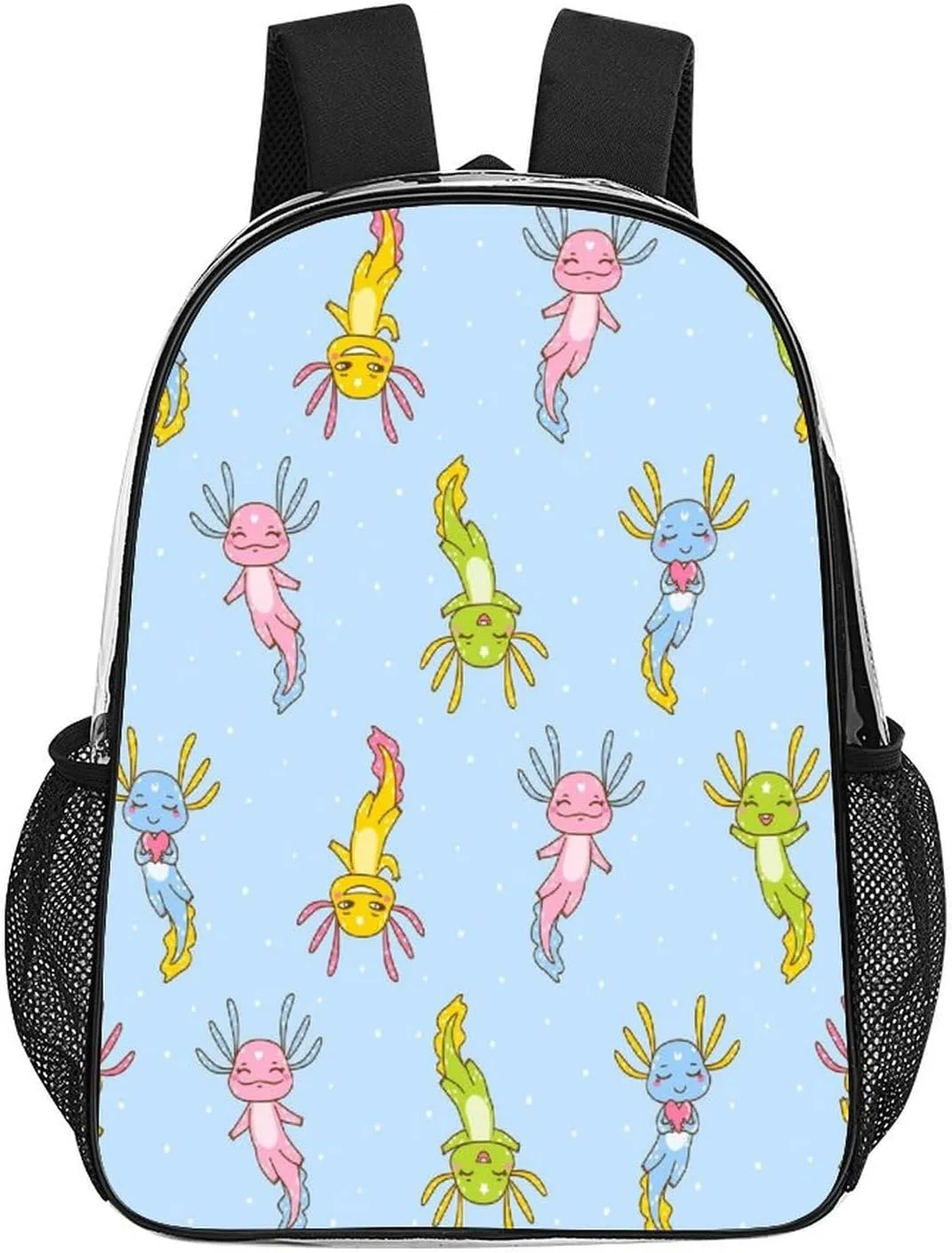 Backpack PVC Water Resistant Hiking Business Travel Transparent Durable Daypack for Women Men 43x32x13cm Cute Cartoon codify excitement Axolotl Funny Clear 