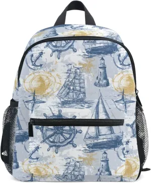 Backpack with Chest Clip and Name Tag, S panksolu Sailing Ship Anchor Watchtower dramatic Toddler Backpack for Boys Girls,Kid 
