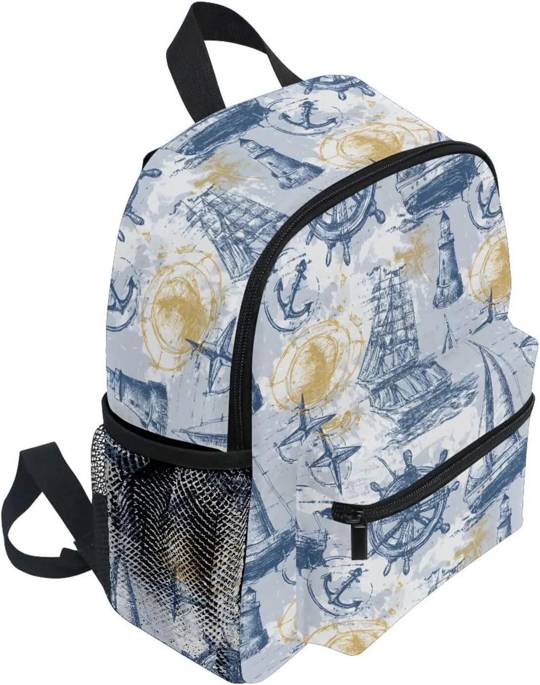 Backpack with Chest Clip and Name Tag, S panksolu Sailing Ship Anchor Watchtower dramatic Toddler Backpack for Boys Girls,Kid 