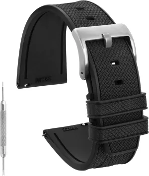 bacterial Band Strap for Men Women Fluororubber Black Watch Strap - Fast Release Fluoroelastomer Watch Bands 20mm/ 22mm, Soft Flexible Durable Universal Replacement 