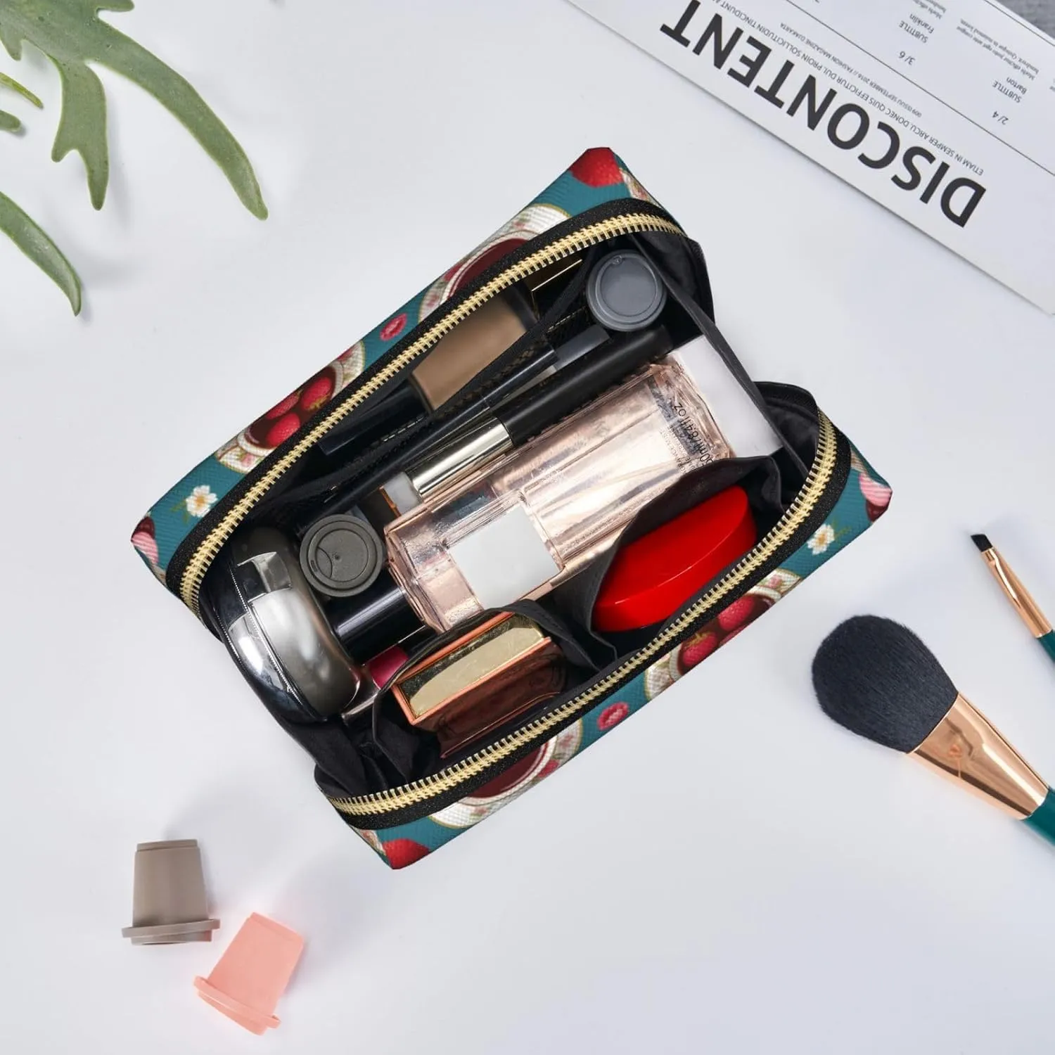 Bag for Women Afternoon Tea Printed Small Makeup Bag,Travel Cosmetic Bag Purse with substantial Zipper,Water-resistant Makeup Organizer 