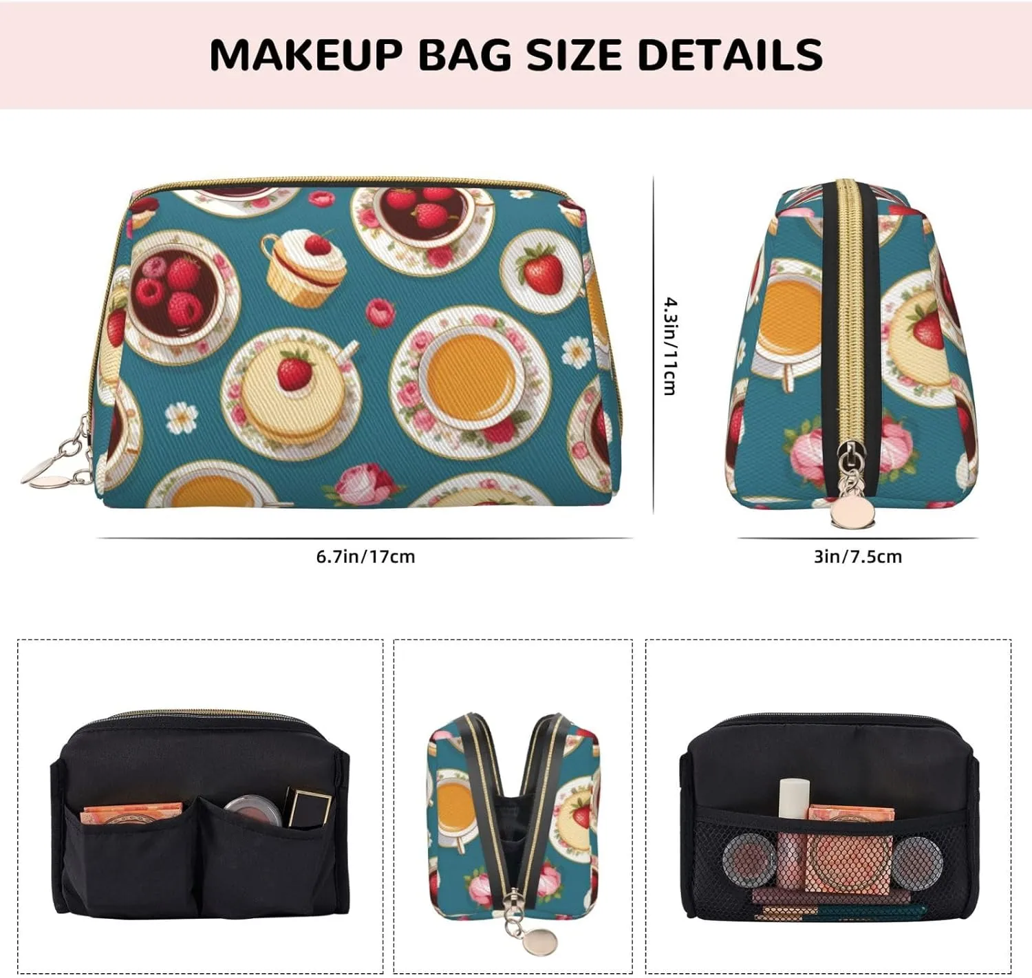 Bag for Women Afternoon Tea Printed Small Makeup Bag,Travel Cosmetic Bag Purse with substantial Zipper,Water-resistant Makeup Organizer 