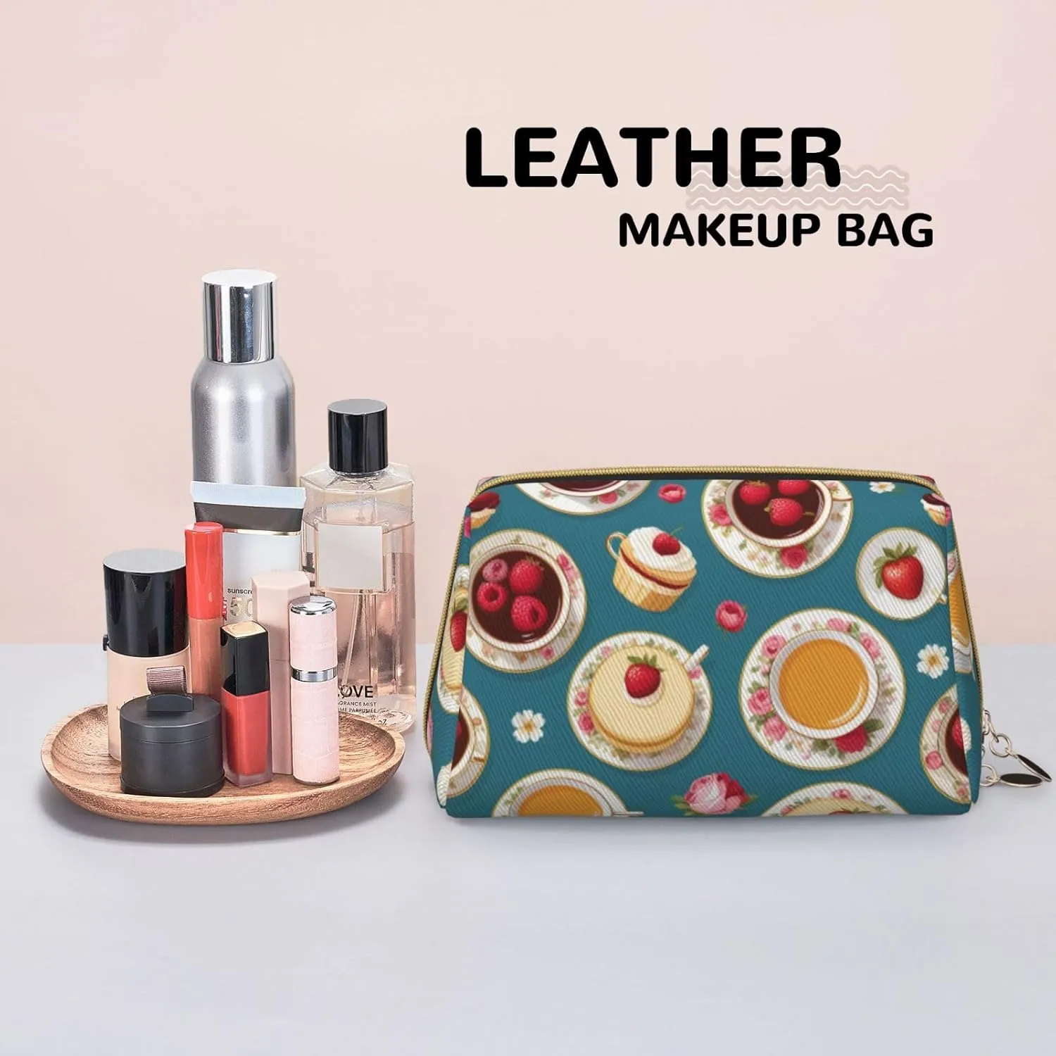 Bag for Women Afternoon Tea Printed Small Makeup Bag,Travel Cosmetic Bag Purse with substantial Zipper,Water-resistant Makeup Organizer 