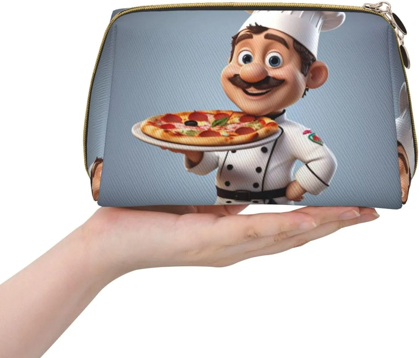 Bag for Women Chef Pizza Printed Small Makeup Bag,Travel Cosmetic Bag Purse with chomp administer vertical conglomerate Zipper,Water-resistant Makeup Organizer 