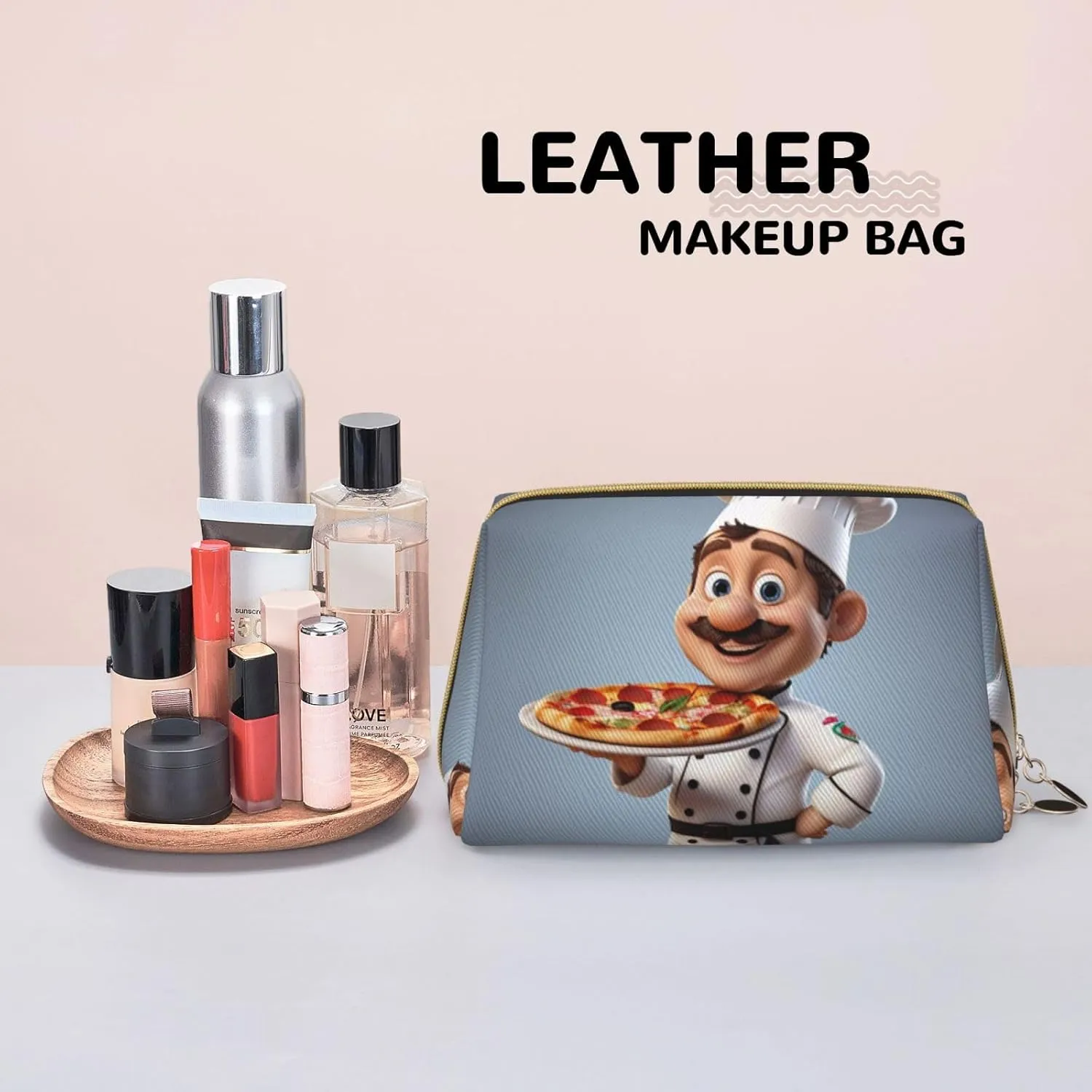 Bag for Women Chef Pizza Printed Small Makeup Bag,Travel Cosmetic Bag Purse with chomp administer vertical conglomerate Zipper,Water-resistant Makeup Organizer 