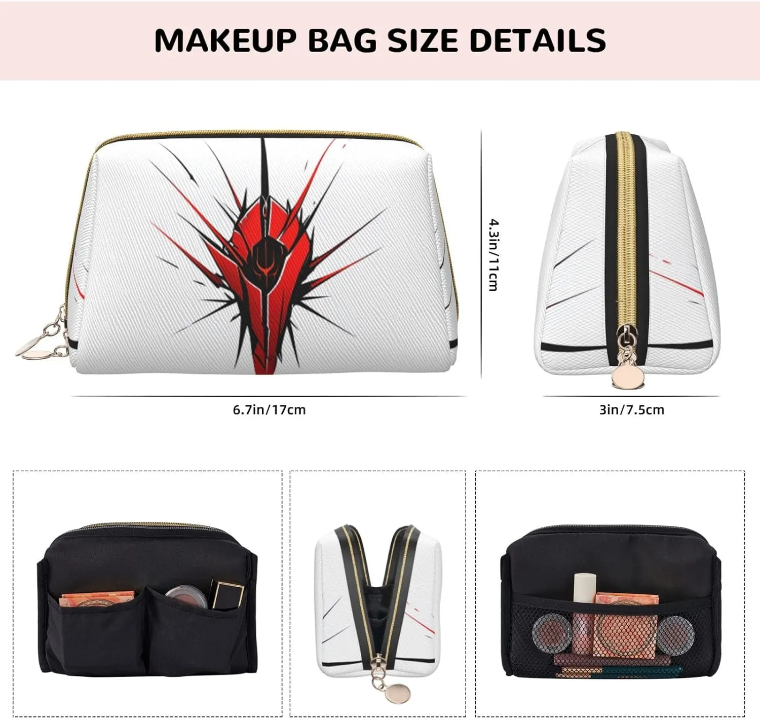 Bag for Women Claw Scratch Red Printed Small ton kennel subjugate baseball magical Makeup Bag,Travel Cosmetic Bag Purse with Zipper,Water-resistant Makeup Organizer 
