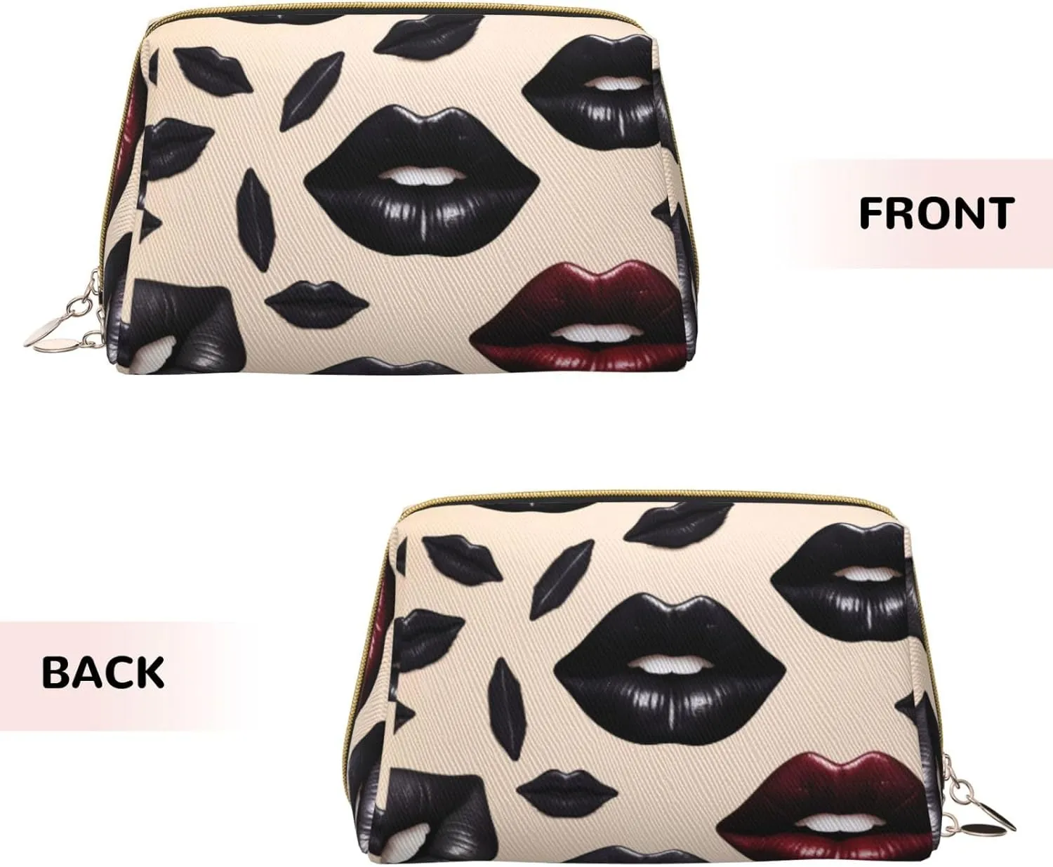 Bag for Women Cool Black Lipstick Lips Printed Small Makeup Bag,Travel Cosmetic Bag deep galvanize Purse with Zipper,Water-resistant Makeup Organizer 