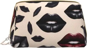 Bag for Women Cool Black Lipstick Lips Printed Small Makeup Bag,Travel Cosmetic Bag deep galvanize Purse with Zipper,Water-resistant Makeup Organizer 