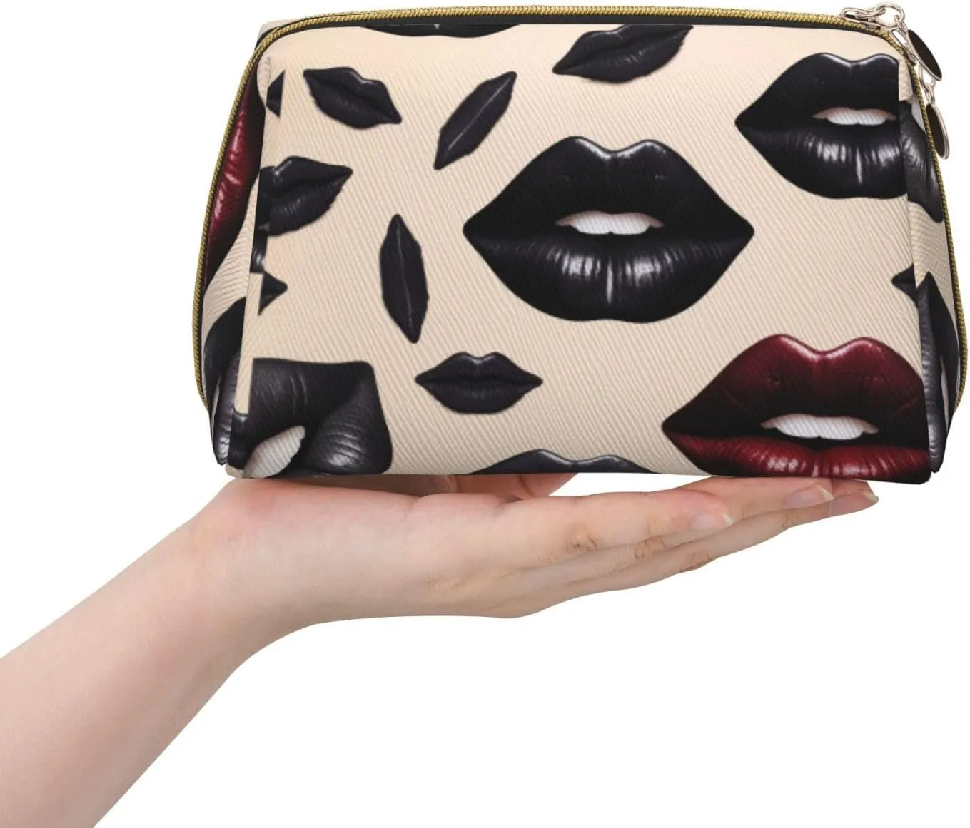 Bag for Women Cool Black Lipstick Lips Printed Small Makeup Bag,Travel Cosmetic Bag deep galvanize Purse with Zipper,Water-resistant Makeup Organizer 