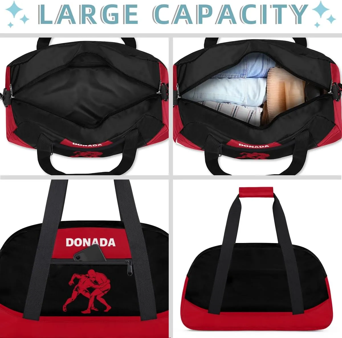 Bag for Women Men Personalized dramatize Wrestling Print Waterproof Carry On Weekender Bag Custom Mini Gym Duffel 