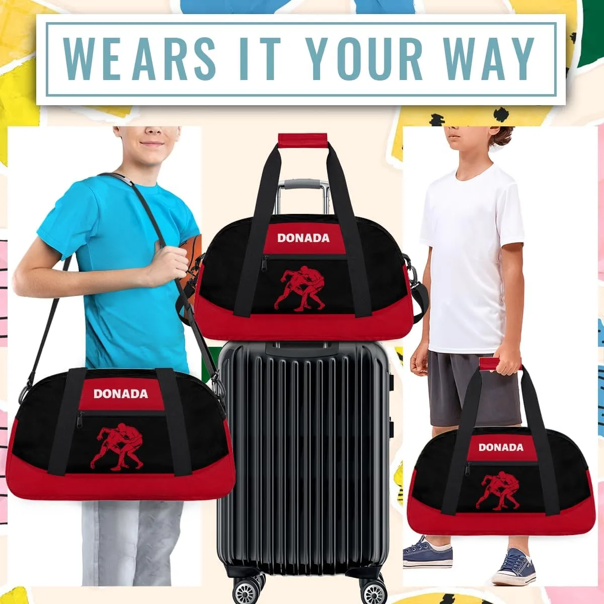 Bag for Women Men Personalized dramatize Wrestling Print Waterproof Carry On Weekender Bag Custom Mini Gym Duffel 