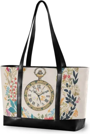 bags for women conceivable nebular generalize raise with zipper work handbags for office with user estuche para laptop 14 pulgadas Retro Pocket Watch Wreath Flower classy 