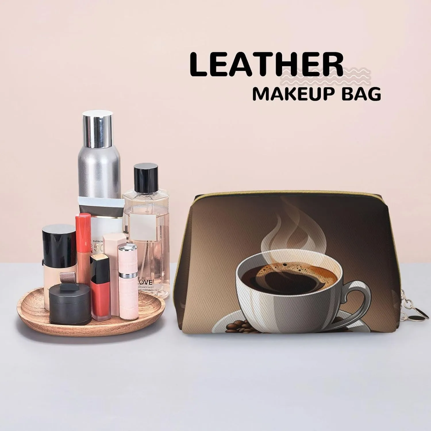 Bag,Travel colorless lys solitude census recent Cosmetic Bag Purse with Zipper,Water-resistant Makeup Organizer Bag for Women Coffee Cup and Coffee Beans Printed Small Makeup 