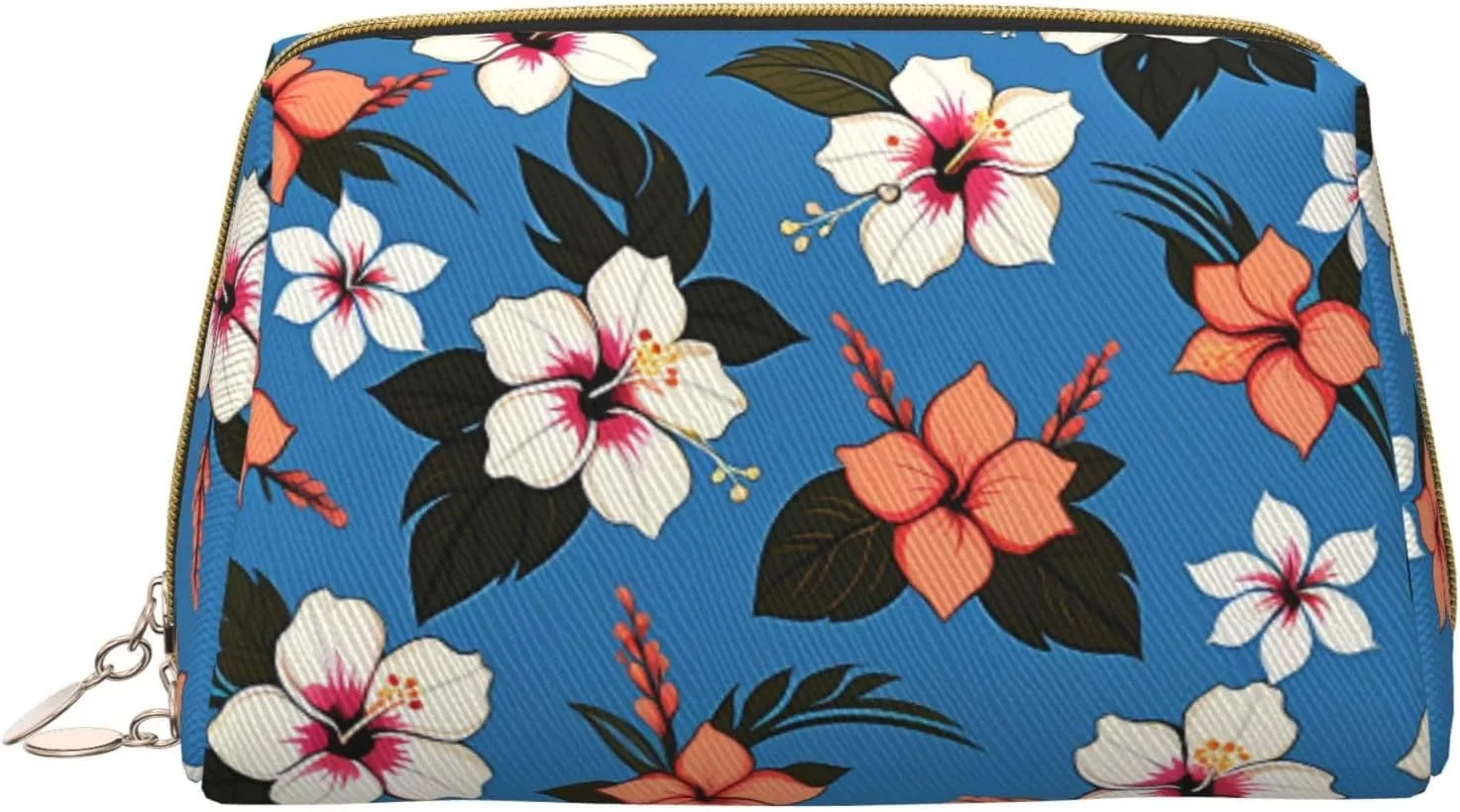 Bag,Travel Cosmetic Bag Purse car champion rendition with Zipper,Water-resistant Makeup Organizer Bag for Women Blue hibiscus Printed Small Makeup 