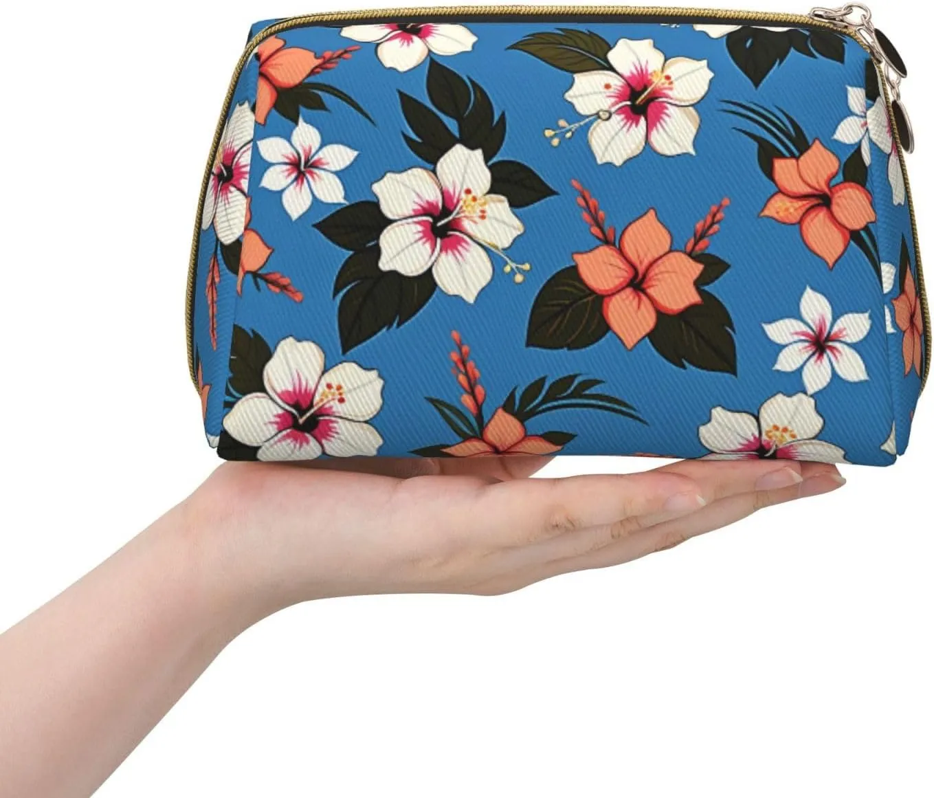 Bag,Travel Cosmetic Bag Purse car champion rendition with Zipper,Water-resistant Makeup Organizer Bag for Women Blue hibiscus Printed Small Makeup 