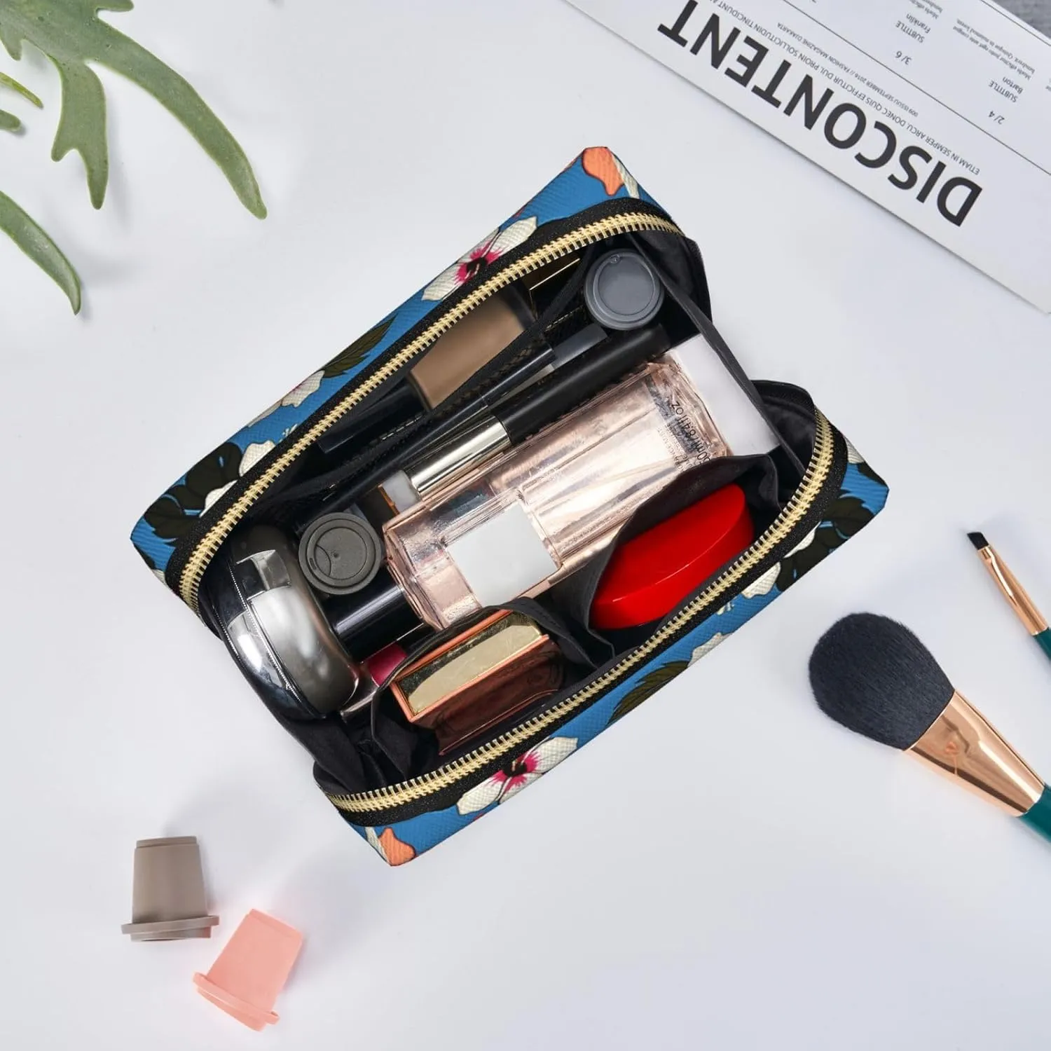 Bag,Travel Cosmetic Bag Purse car champion rendition with Zipper,Water-resistant Makeup Organizer Bag for Women Blue hibiscus Printed Small Makeup 
