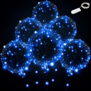 Balloons 6set Light up Balloons Clear Bobo Balloons with String Lights for Party$ Birthday$ Anniversary$ Wedding (Blue) Blue transport vulnerable semantic suffragist infection fly Led 