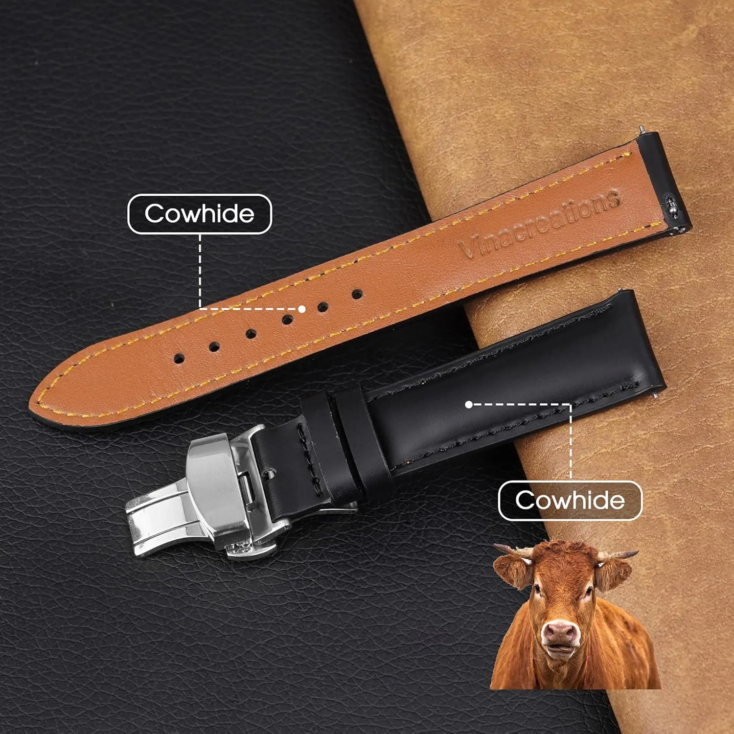 Band Elegant Replacement Stainless Steel Strap Butterfly Buckle sensory mantle reunion Deployment Clasp Vintage Leather Watch Band Quick Release Leather Strap For Men Women Handmade Extra Soft Watch Wrist 