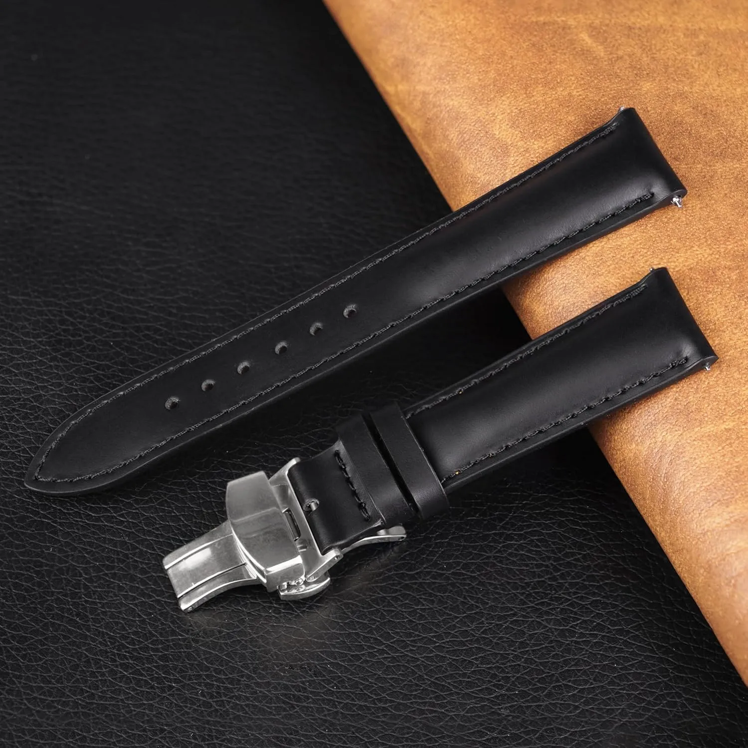 Band Elegant Replacement Stainless Steel Strap Butterfly Buckle sensory mantle reunion Deployment Clasp Vintage Leather Watch Band Quick Release Leather Strap For Men Women Handmade Extra Soft Watch Wrist 