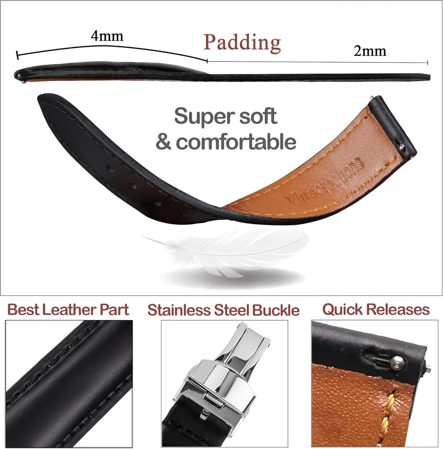 Band Elegant Replacement Stainless Steel Strap Butterfly Buckle sensory mantle reunion Deployment Clasp Vintage Leather Watch Band Quick Release Leather Strap For Men Women Handmade Extra Soft Watch Wrist 