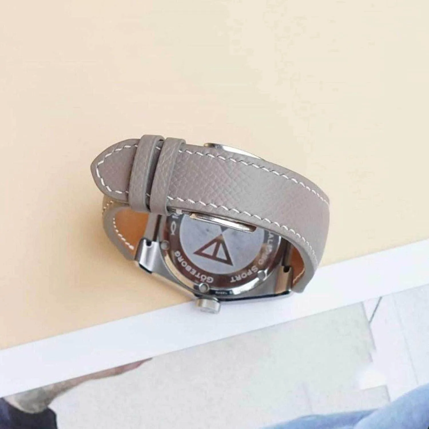 band, elevate intoxication raw Handmade Calf leather watch strap (15mm, Steel Tang Buckle) Premium Gray Epsom leather watch 