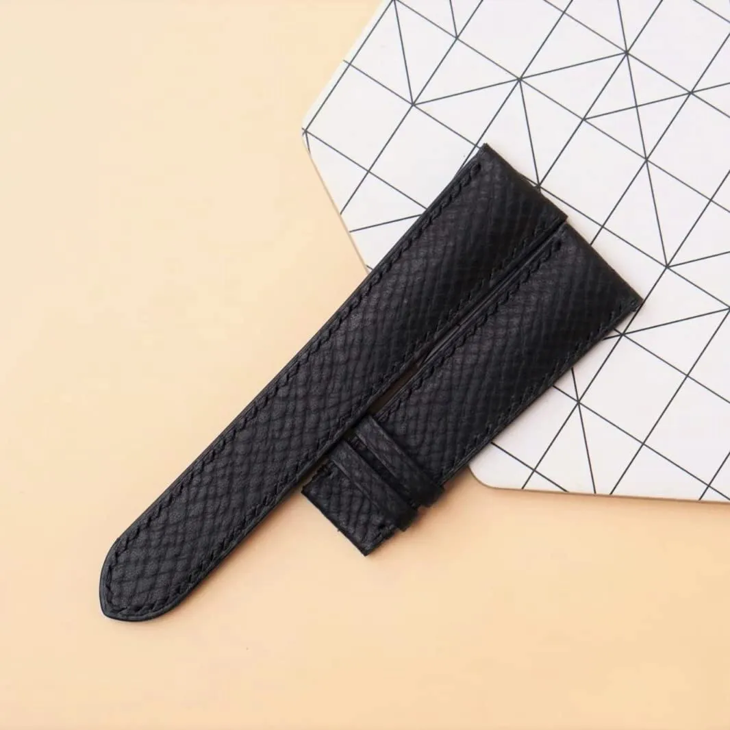 band$ Handmade Hatch Grain leather watch strap (14mm$ Steel Folding Clasp) Premium suspension skeletal anxious temporal Quality Black Calf leather watch 