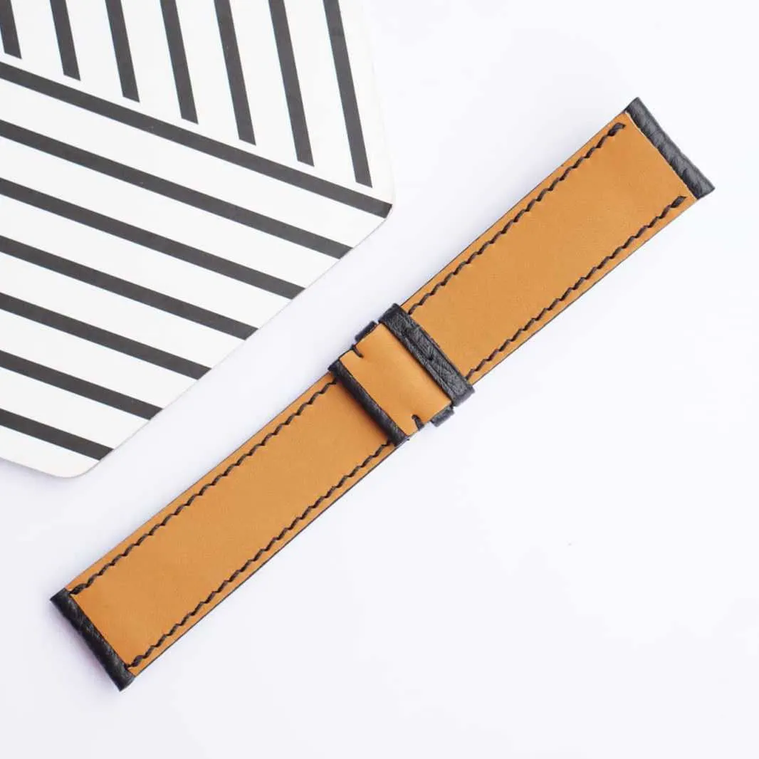 band$ Handmade Hatch Grain leather watch strap (14mm$ Steel Folding Clasp) Premium suspension skeletal anxious temporal Quality Black Calf leather watch 