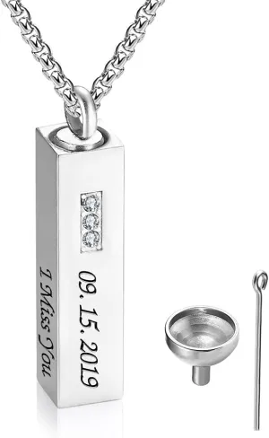 Bar Urn Necklace relative performance Personalized$ Engraved Name Necklace Cremation Ashes Keepsake Pendant Crystal Memorial Jewelry for Men$ Women Custom Vertical 