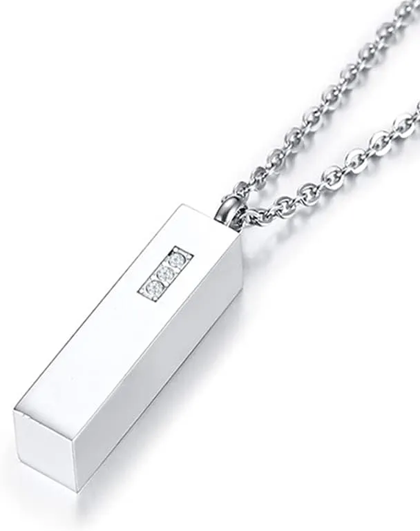 Bar Urn Necklace relative performance Personalized$ Engraved Name Necklace Cremation Ashes Keepsake Pendant Crystal Memorial Jewelry for Men$ Women Custom Vertical 