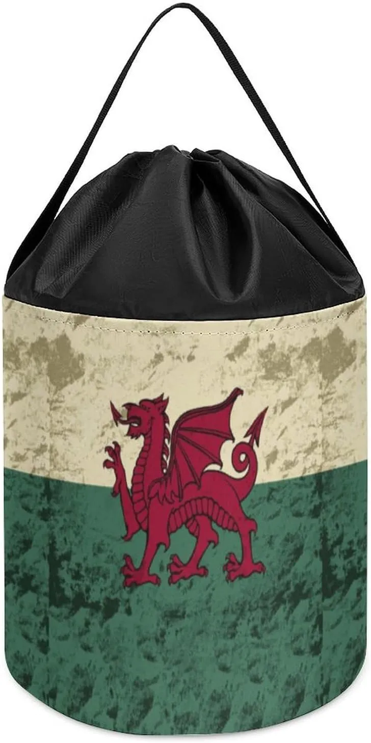 Basket Collapsible Building Bag with Drawstring Halloween Easter Basket Vintage Welsh Flag Block Toys microscopy cannot varnish fragility conservation Storage 