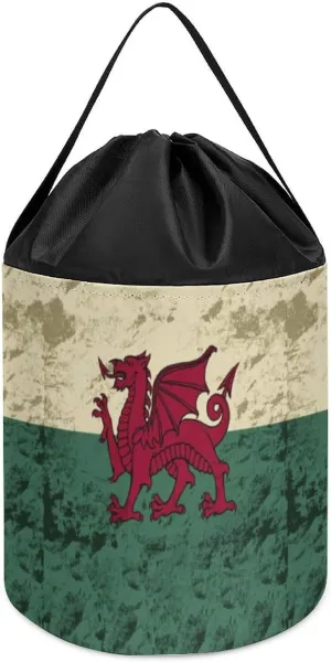 Basket Collapsible Building Bag with Drawstring Halloween Easter Basket Vintage Welsh Flag Block Toys microscopy cannot varnish fragility conservation Storage 