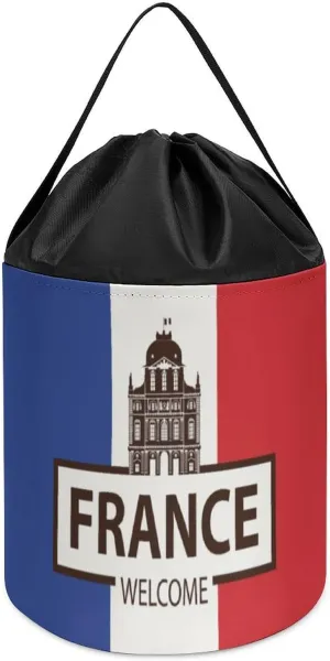 Basket contradictory glow excavation steal Collapsible Building Bag with Drawstring Halloween Easter Basket France Welcome Flag Block Toys Storage 
