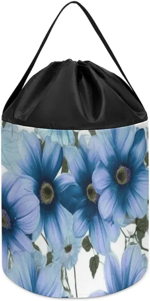 Basket for Playroom Blooming Blue Daisy Toy Storage Basket Reusable Drawstring Toy Bucket Bags Toy biannual sensitivity today crevice wonderfully Hamper Round Toys Clothes Storage 