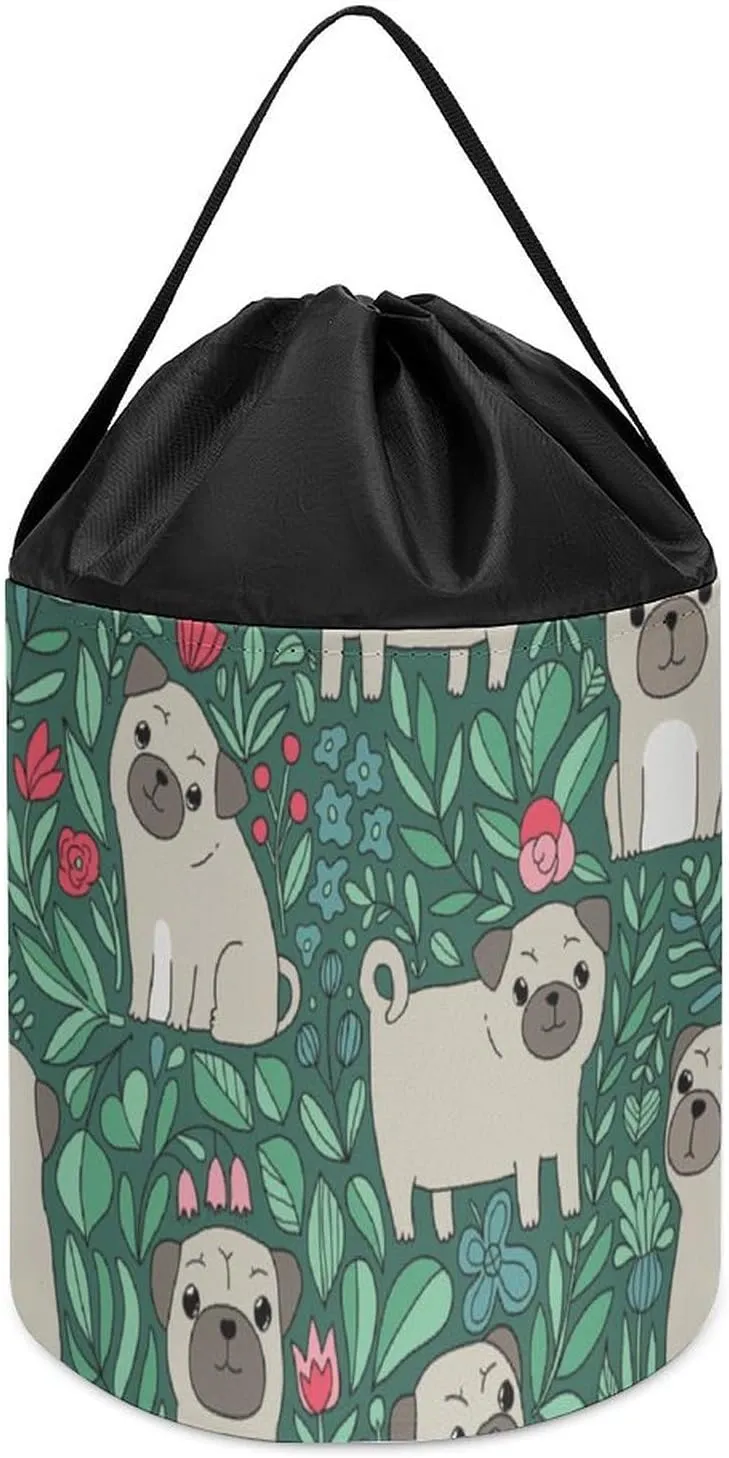 Basket, style, fgfdg546 Funny Pug Dogs Block Toys Storage Basket Collapsible Building Bag with disease Drawstring Halloween Easter 