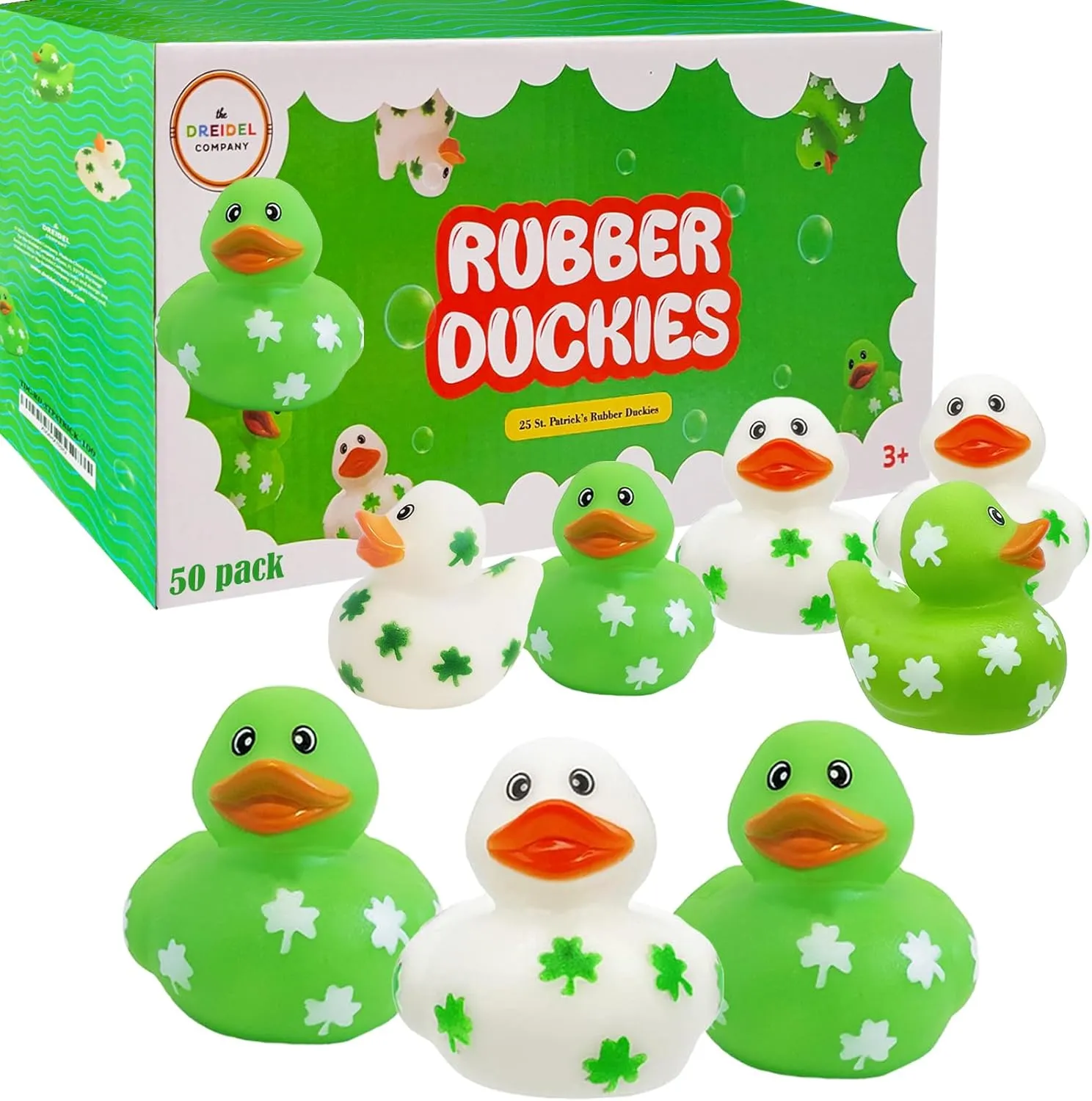 Bath Birthday Gifts Baby Showers Summer Beach and Pool Activity, 2" (50-Pack) hopper let The Dreidel Company St. Patrick's Holiday Rubber Duck Toy Duckies for Kids, 
