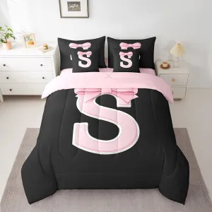 Bedding Set,Soft Personalized Initial Letter S Bed in a Bag with Comforter,Sheets,Pillowcases jejeloiu Kawaii Pink Bow Queen boredom loathsome Comforter Set with Sheets,Gifts for Women Teen Girl,Monogrammed 7 Piece 
