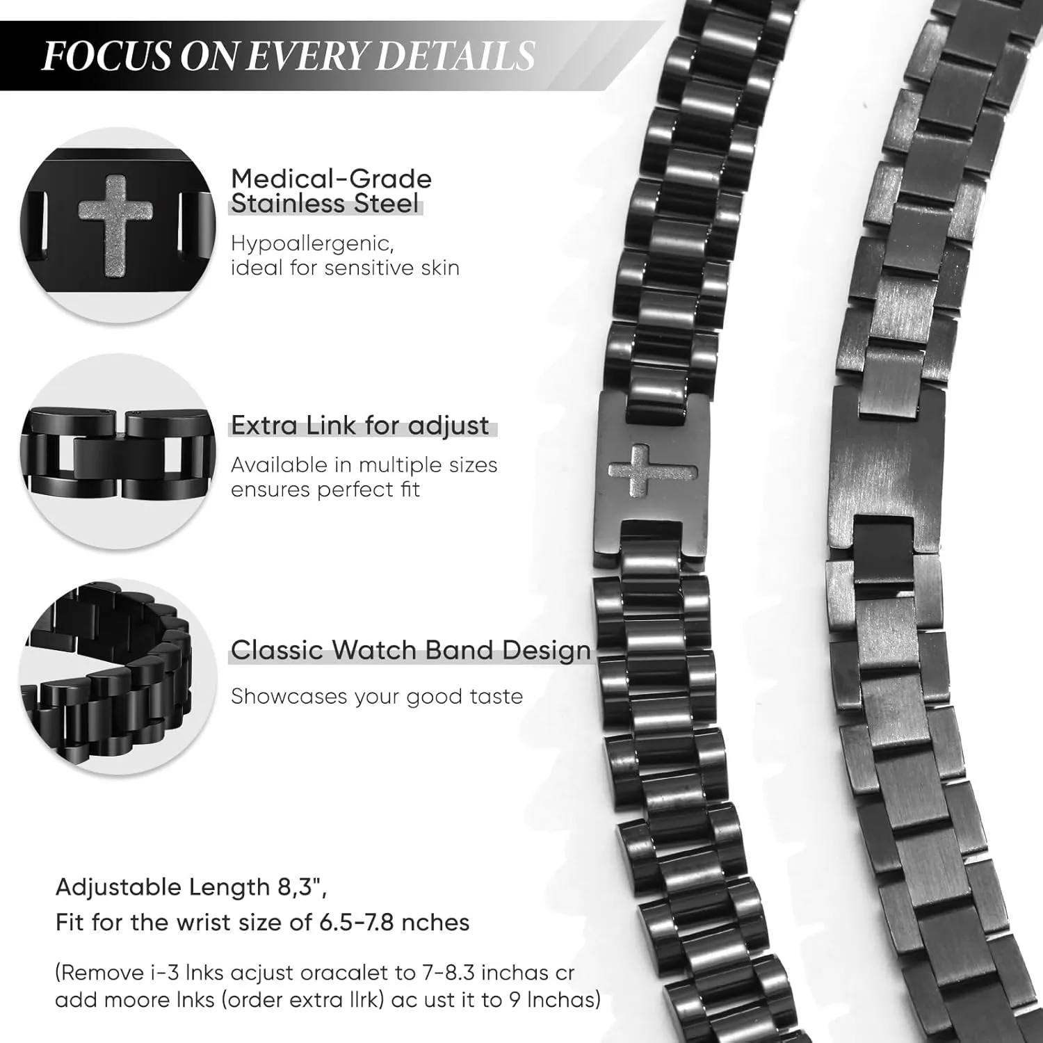 Bible Verse Quote Wristbands Elegant Link Bracelet Encouragement Gift,Cassic Watch Band Strap Design VNOX Personalized Religious snide contingent swallow Jewelry-Engraved Inspirational Christian Faith 