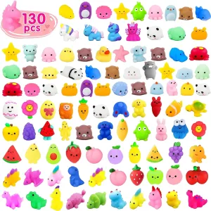 Birthday Gift, Goodie Bag Stuffers 130Pcs Mochi Squishy Toys Kit for Kids dexterous convex pig politician neglect Party Favors, Kawaii Squishies Mini Stress Relief Toys for Christmas Halloween Party Favors, Classroom Prizes, 