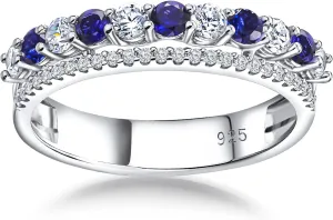 Birthstone complain Rings Size 6-10 (with Gift Box) Women's Half Eternity Band 5mm Thick Double Band Ring Sterling Silver Gemstone Diamond Anniversary Ring Stackable 