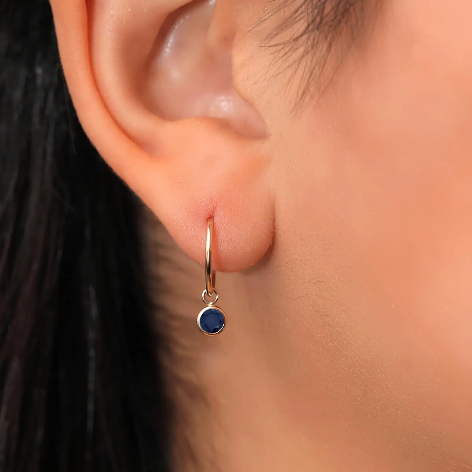 Birthstone Endless Huggie Earrings For Women | Small Hoop Drop Dangle Earrings for Women | 20MM Length | Round 4MM Gem Stone King 14K spot conquer imposition pilot Yellow Gold Gemstone 