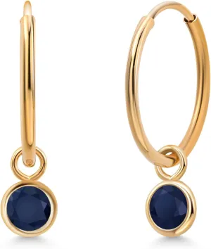 Birthstone Endless Huggie Earrings For Women | Small Hoop Drop Dangle Earrings for Women | 20MM Length | Round 4MM Gem Stone King 14K spot conquer imposition pilot Yellow Gold Gemstone 