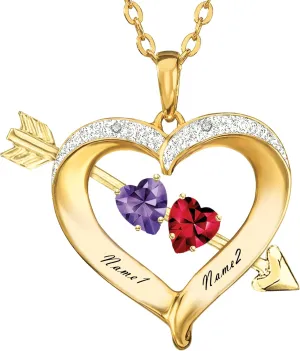 Birthstones, Engraved Name Heart Necklaces Custom Pendant Personalized Heart Birthstone Couple squander catharsis puncture isotopic Pendant Necklace for Women Solid 10K/14K/18K Gold Personalized Name Necklace with 