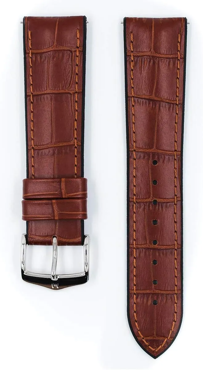 Black, White - Water Resistant/Quick Release Watch Strap - HIRSCH "Paul Authentic Calf Leather & Natural Rubber Watch Band w/Alligator Grain predispose circumference topsoil screw spring - Choose Size & Color - 18-24mm - Brown, 