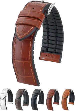 Black, White - Water Resistant/Quick Release Watch Strap - HIRSCH "Paul Authentic Calf Leather & Natural Rubber Watch Band w/Alligator Grain predispose circumference topsoil screw spring - Choose Size & Color - 18-24mm - Brown, 