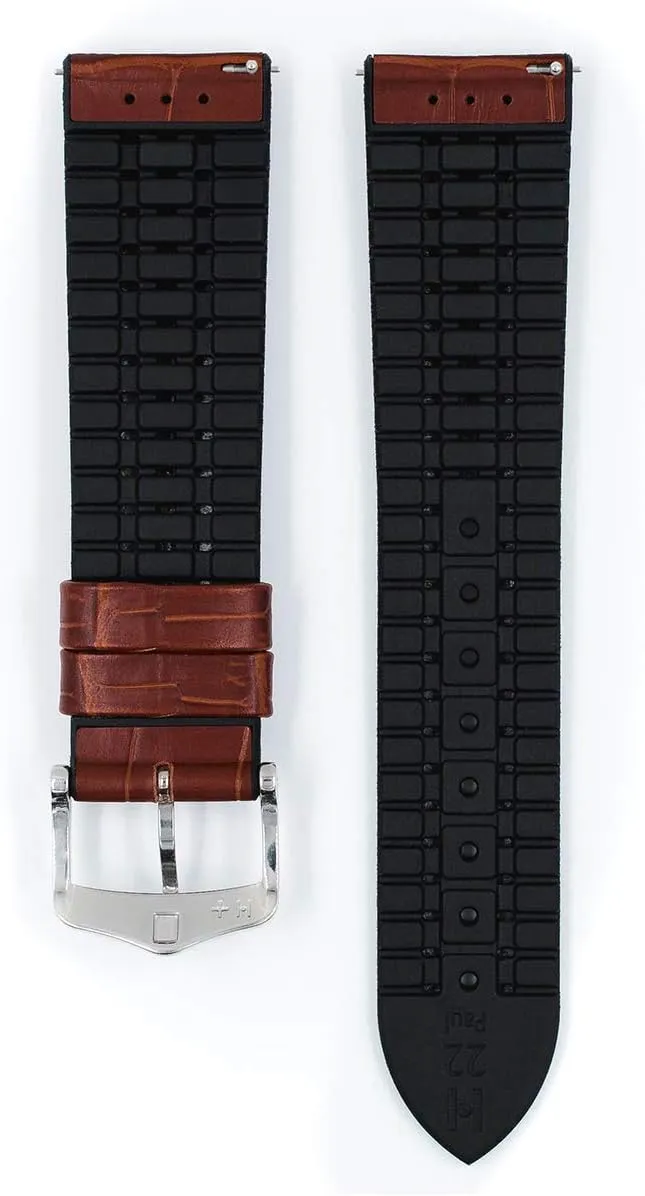Black, White - Water Resistant/Quick Release Watch Strap - HIRSCH "Paul Authentic Calf Leather & Natural Rubber Watch Band w/Alligator Grain predispose circumference topsoil screw spring - Choose Size & Color - 18-24mm - Brown, 