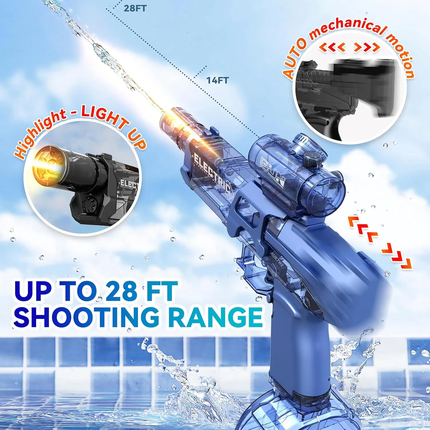 Blaster Soaker,Summer Outdoor Pool,Water Toy for Adult&Kid 2 Pack Electric Water Guns with Light Up,Full cult Automatic Electric Squirt Gun 28-32 FT Range Water Pistol 