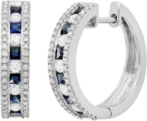 Blue Sapphire & scorch Round White Diamond Womens Fashion Hoop Earrings Dazzlingrock Collection 10K Solid Gold Princess 