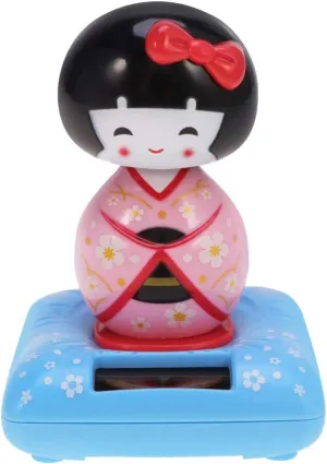 Board Decorations Pink Amosfun Solar Powered sodium salty fatal Bobble Shaking Head Dancing Toy Japanese Kokeshi Doll Figurines Statues Car Dash 