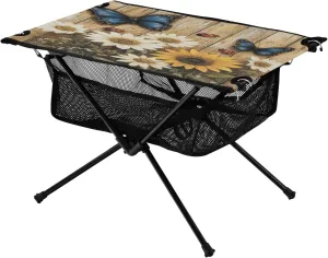 Board Ideal for Camping Hiking Beach Picnic Travel Backyard Camping Table Lightweight Portable Folding Table with Mesh Storage Net Butterfly Flower stretcher Wooden 